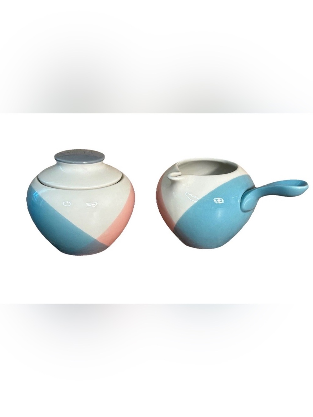 Rare Hall China Eva Zeisel Tri-Tone Creamer Pitcher & Sugar Bowl Vintage HTF